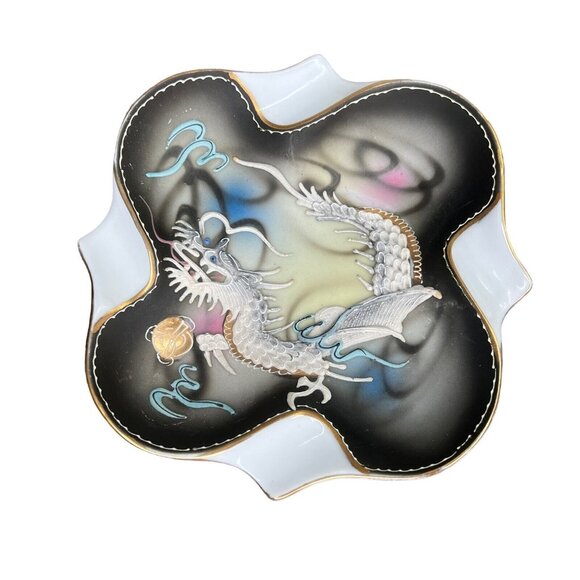 Vintage Hand Painted Japanese Moriage Dragonware  Dish Ashtray Tray Japan - Picture 7 of 11